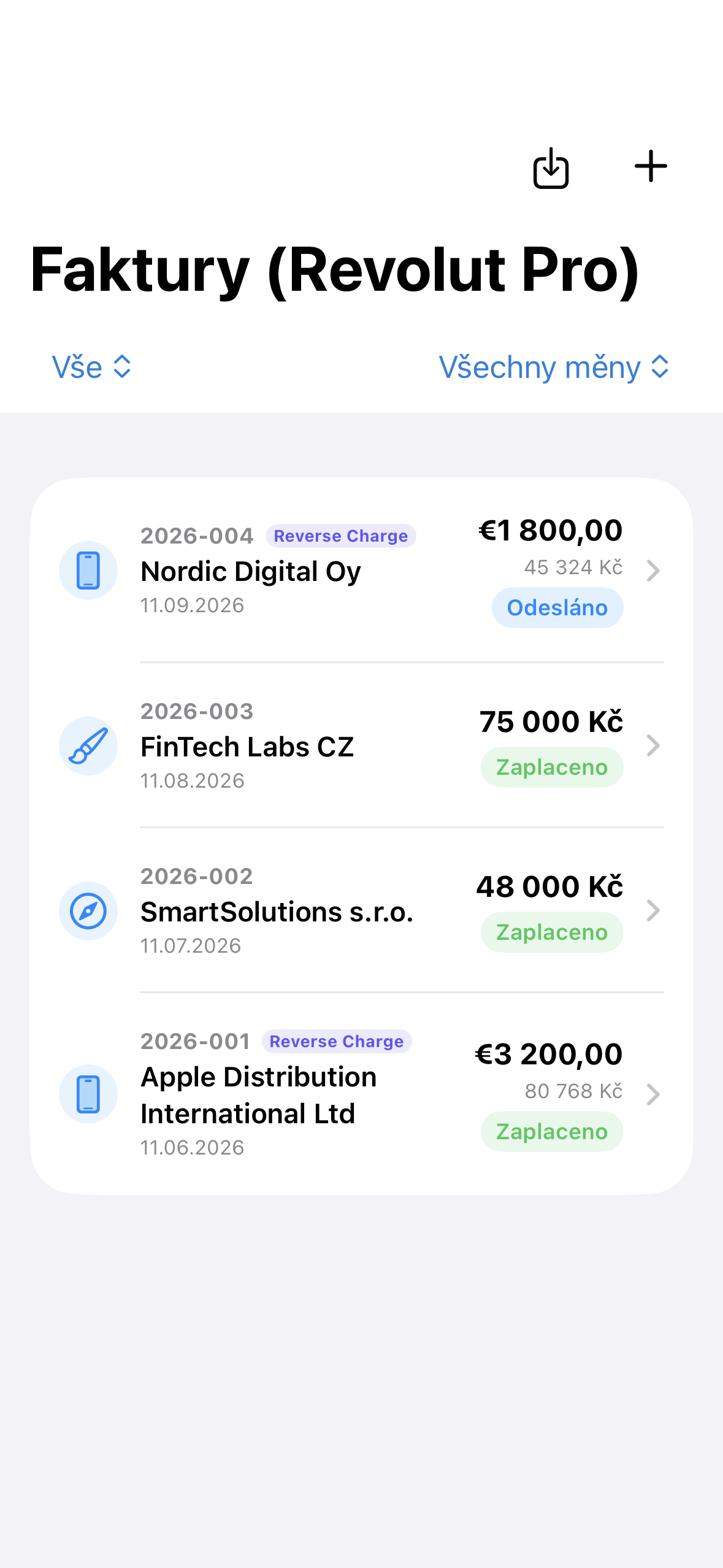 Faktury CZK a EUR